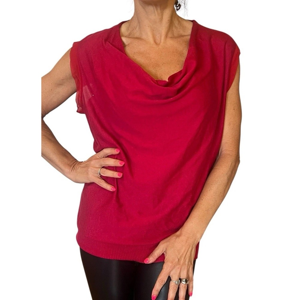 Vtg. LANVIN Red/Pink Draped Cowl Neck Sleeveless Knit Sleeveless Sweater Top M